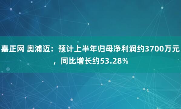 嘉正网 奥浦迈：预计上半年归母净利润约3700万元，同比增长约53.28%